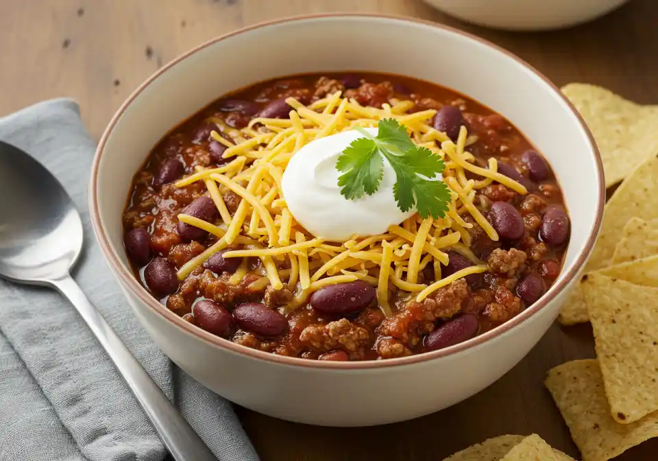 Bush’s Heartland Chili simmering in a pot