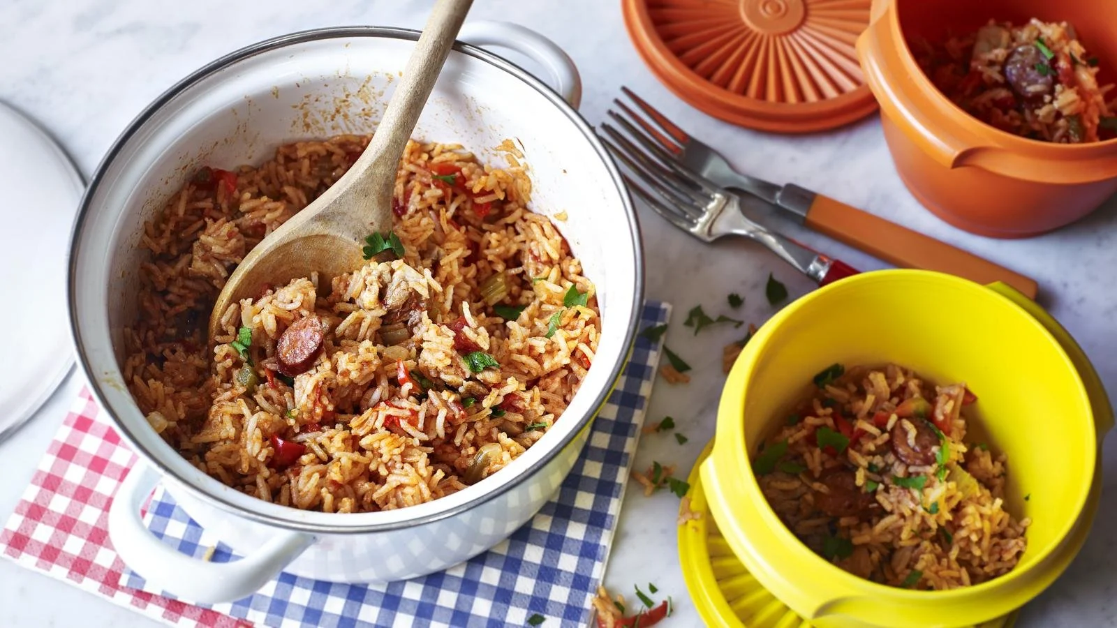 Delicious Chicken and Chorizo Jambalaya served in a bowl