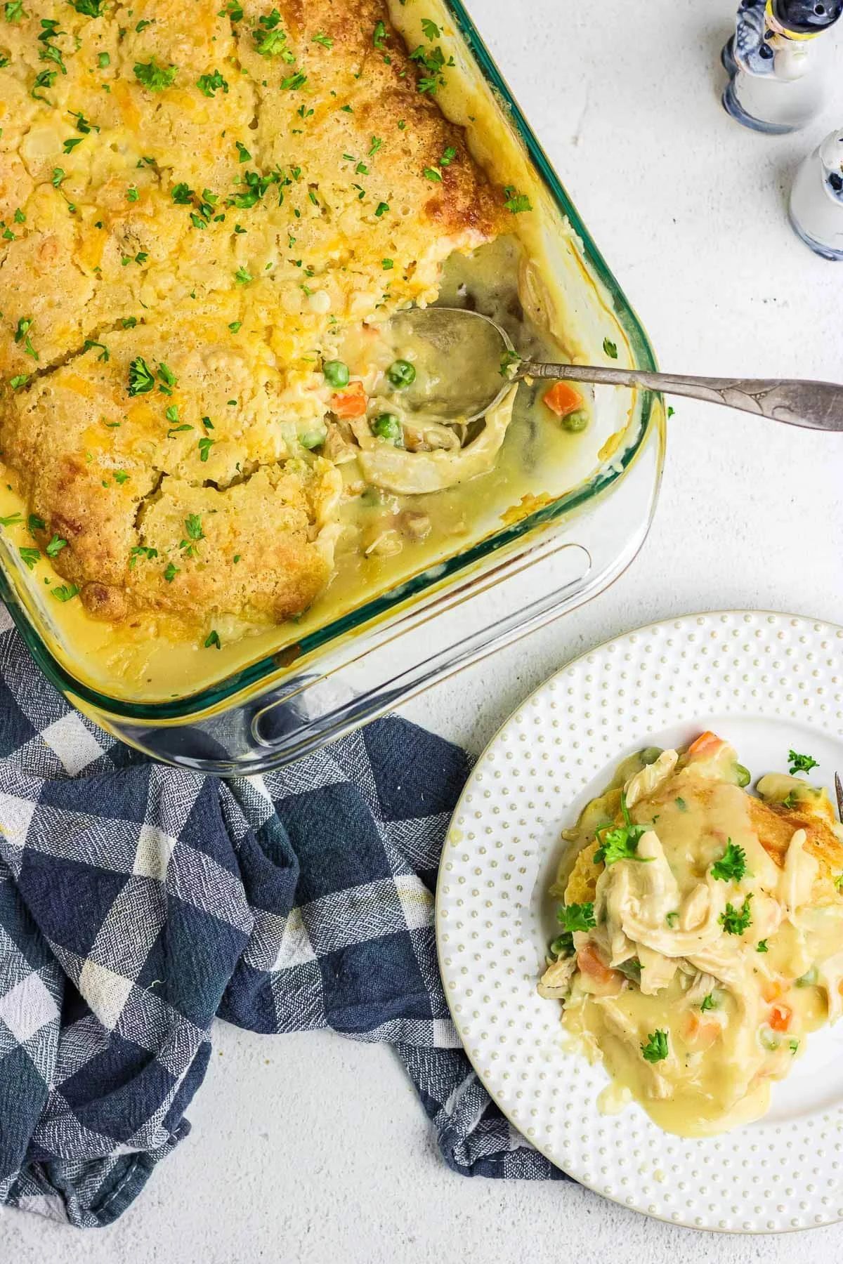 Delicious Chicken Cobbler served in a baking dish with golden crust