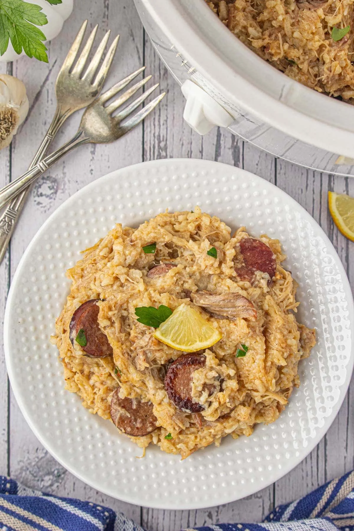 Delicious Crockpot Chicken Bog served in a bowl with ingredients visible