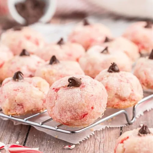 Grandma's Peppermint Puff Cookies on a festive plate
