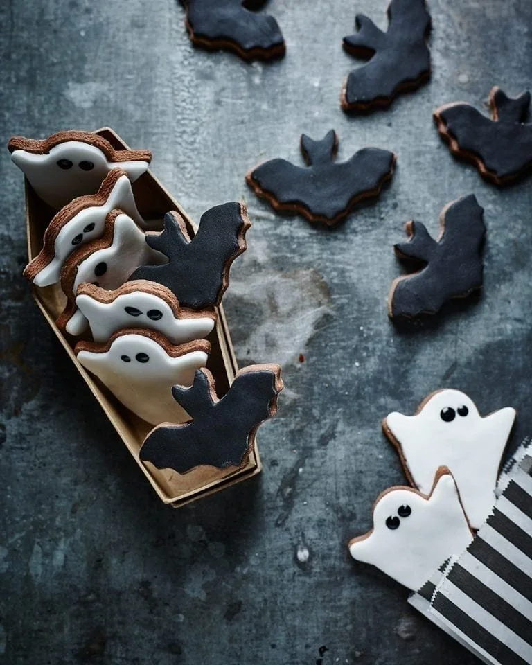 Delicious Halloween chocolate cookies with spooky decorations