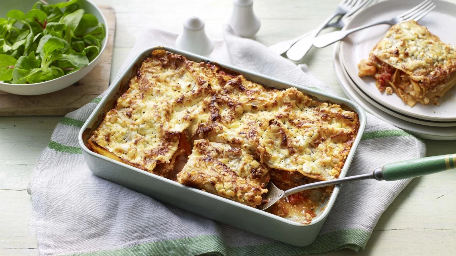 Delicious lighter veggie lasagne with layers of vegetables and cheese