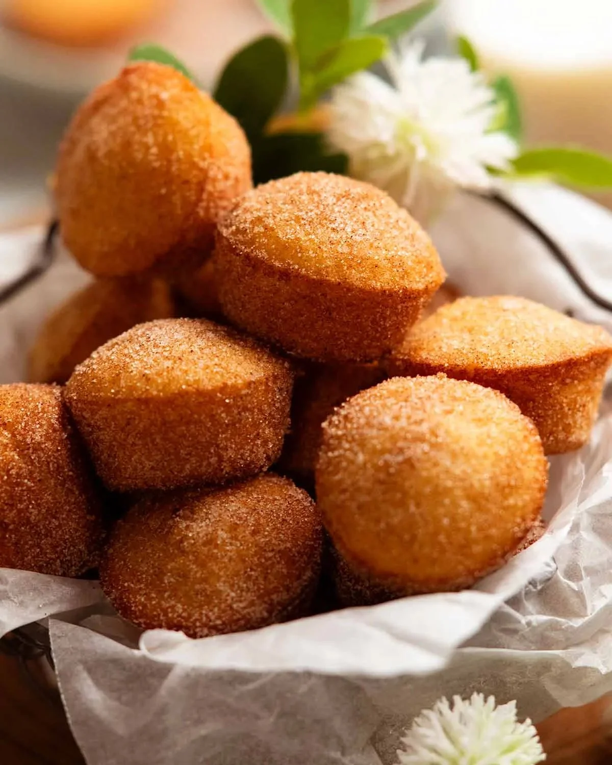 Delicious mini cinnamon muffins freshly baked and served warm.