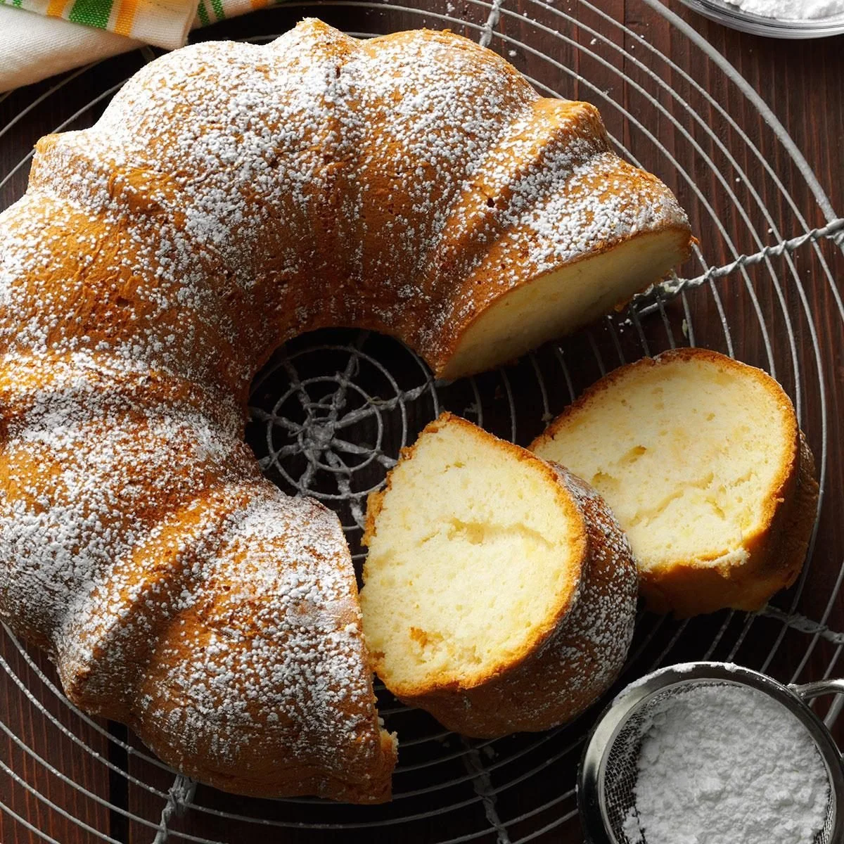 Delicious Pear Bundt Cake with a golden crust and fresh pear slices on top