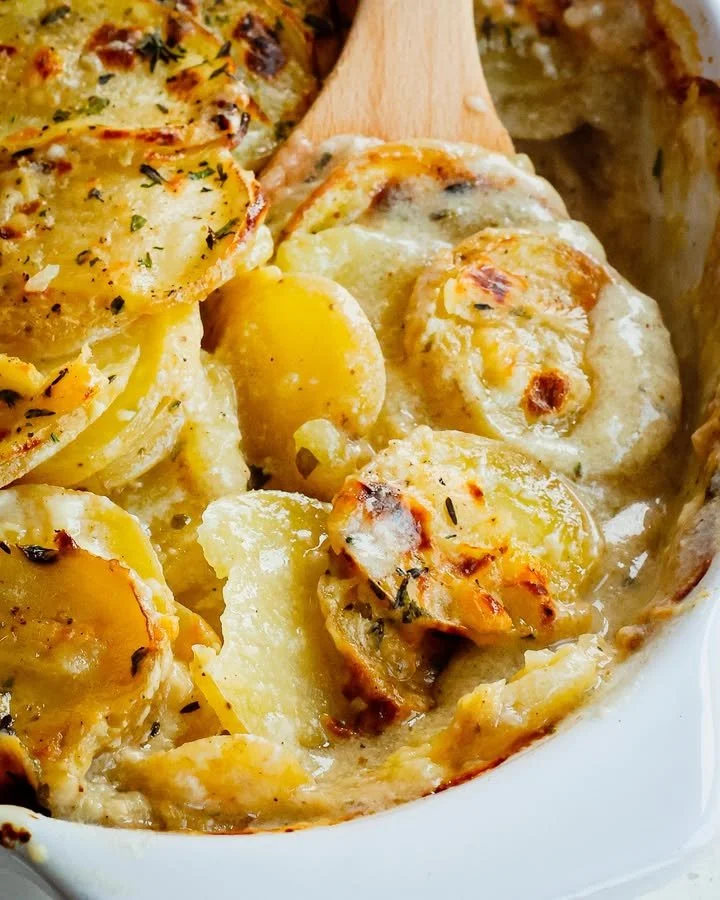 A delicious bowl of creamy flavorful pasta garnished with fresh herbs.
