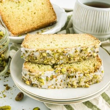 Freshly baked pistachio bread with nuts on a wooden table