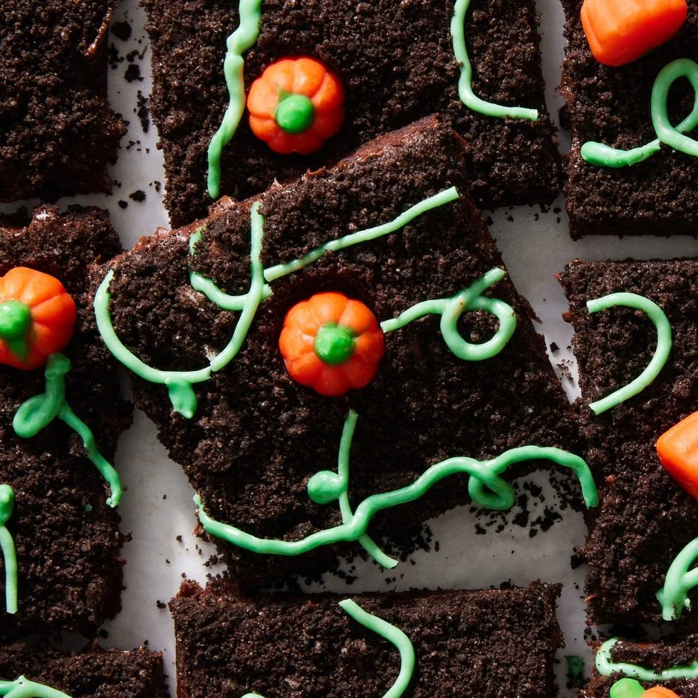 Delicious pumpkin patch brownies with festive autumn decorations