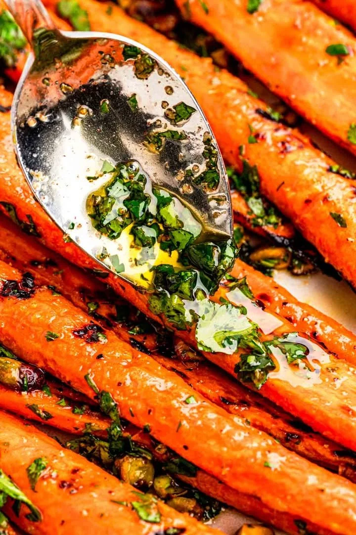 Roasted Carrots with Herb Dressing and Toasted Pistachios