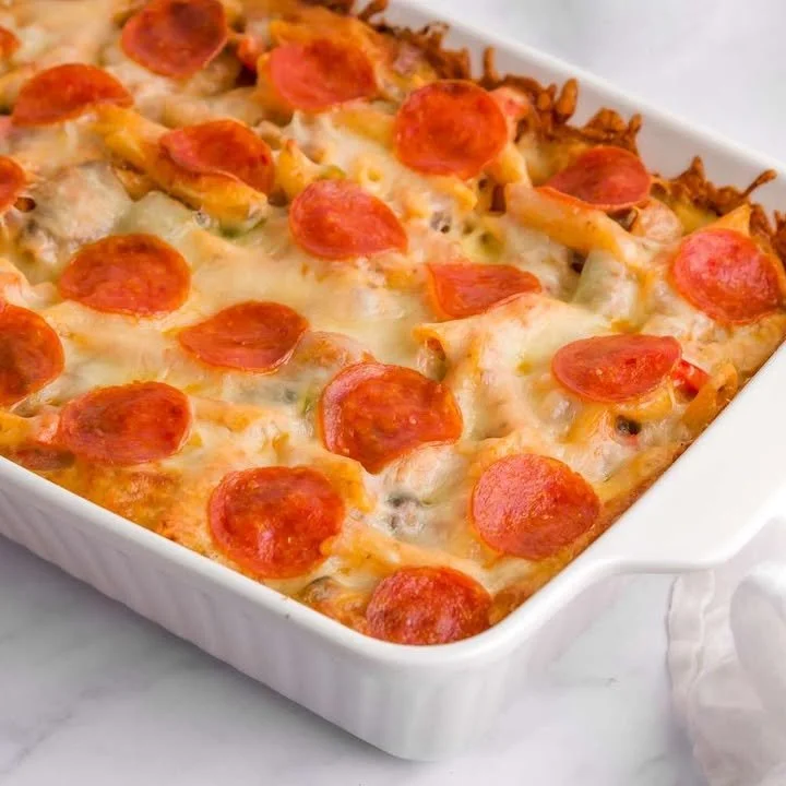 Homemade pizza recipe ingredients and finished pizza dish