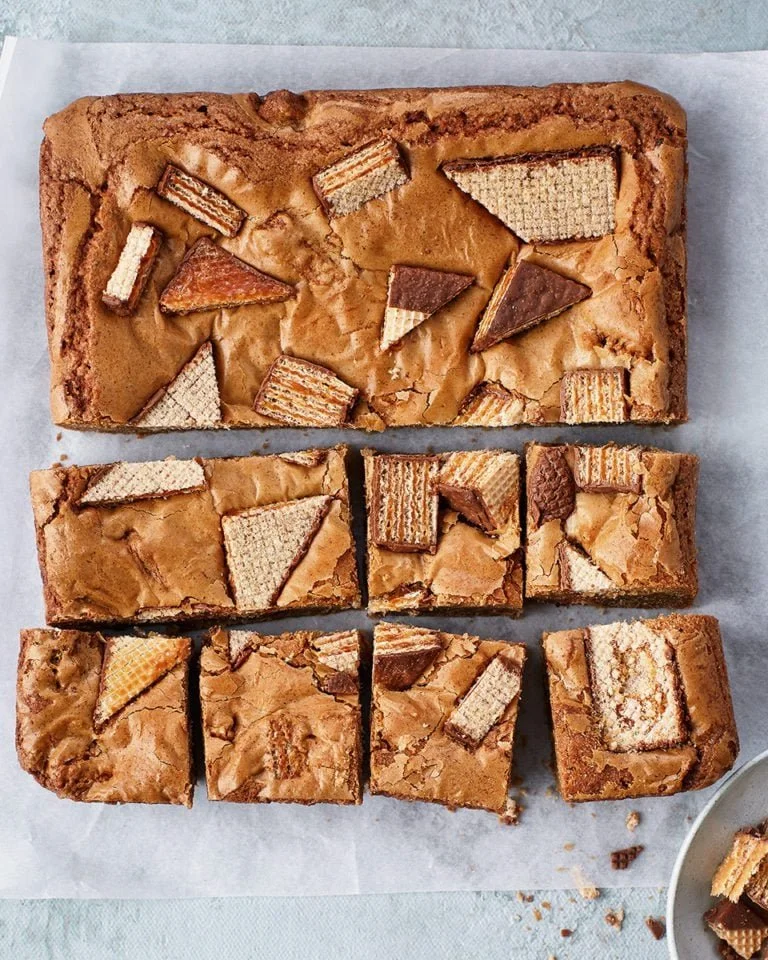 Tunnock’s Caramel Wafer Blondies with caramel and chocolate toppings