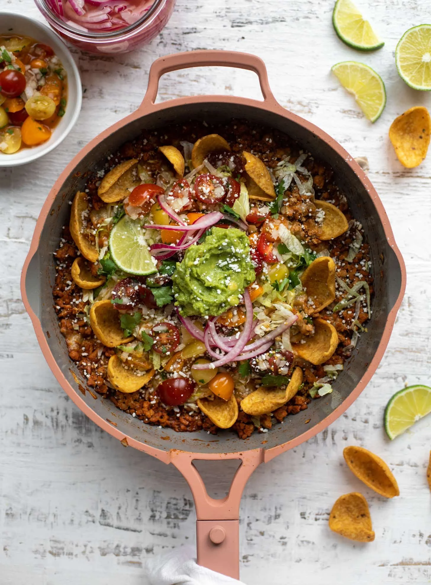 Delicious Turkey Taco Skillet recipe ready to serve, loaded with fresh ingredients.