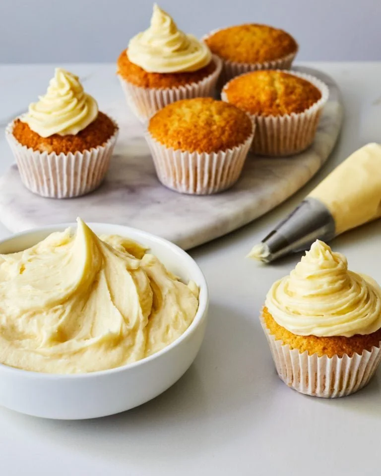 Delicious Vanilla Buttercream frosting on a cupcake