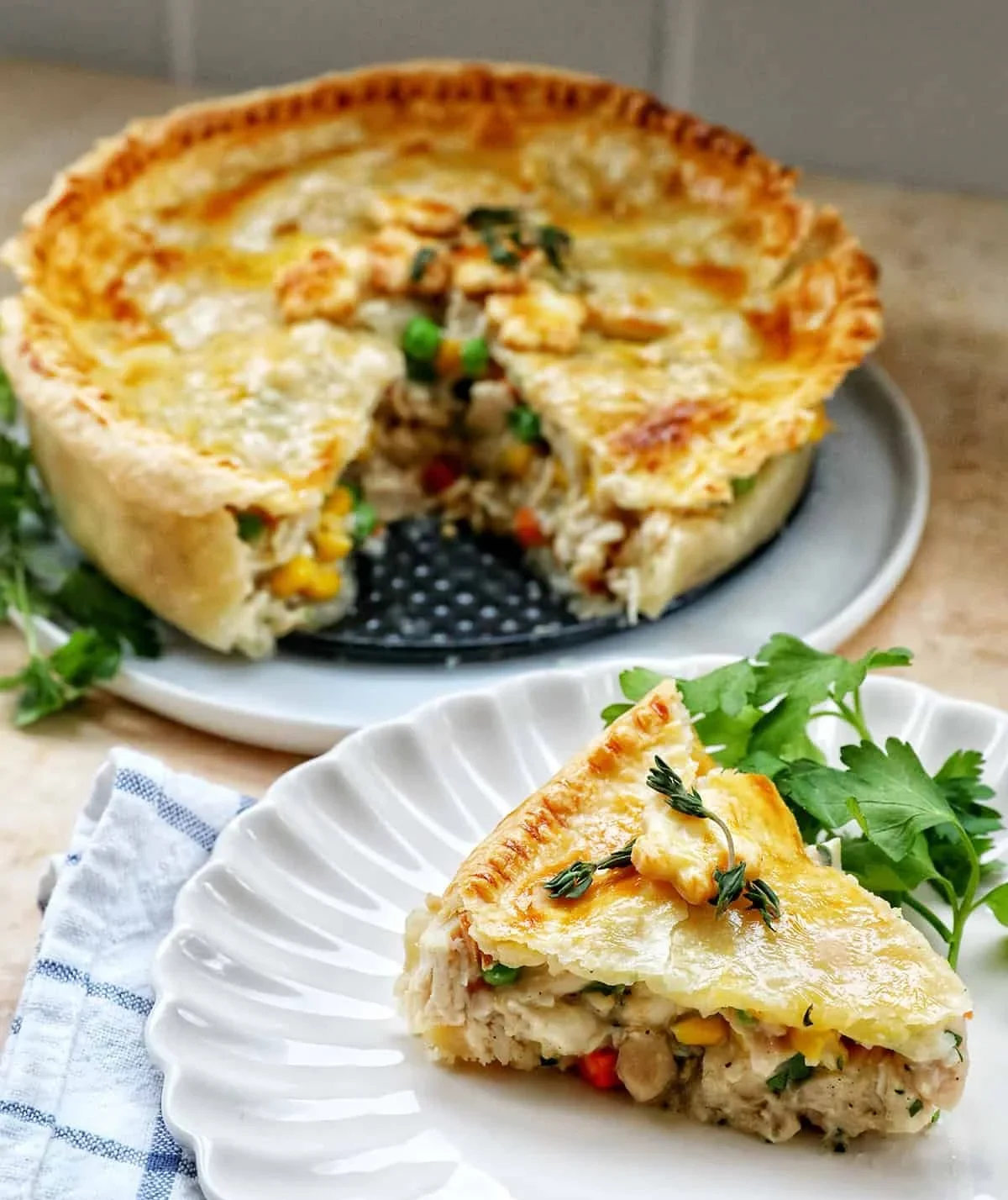Air Fryer Chicken Pot Pie with flaky crust and savory filling