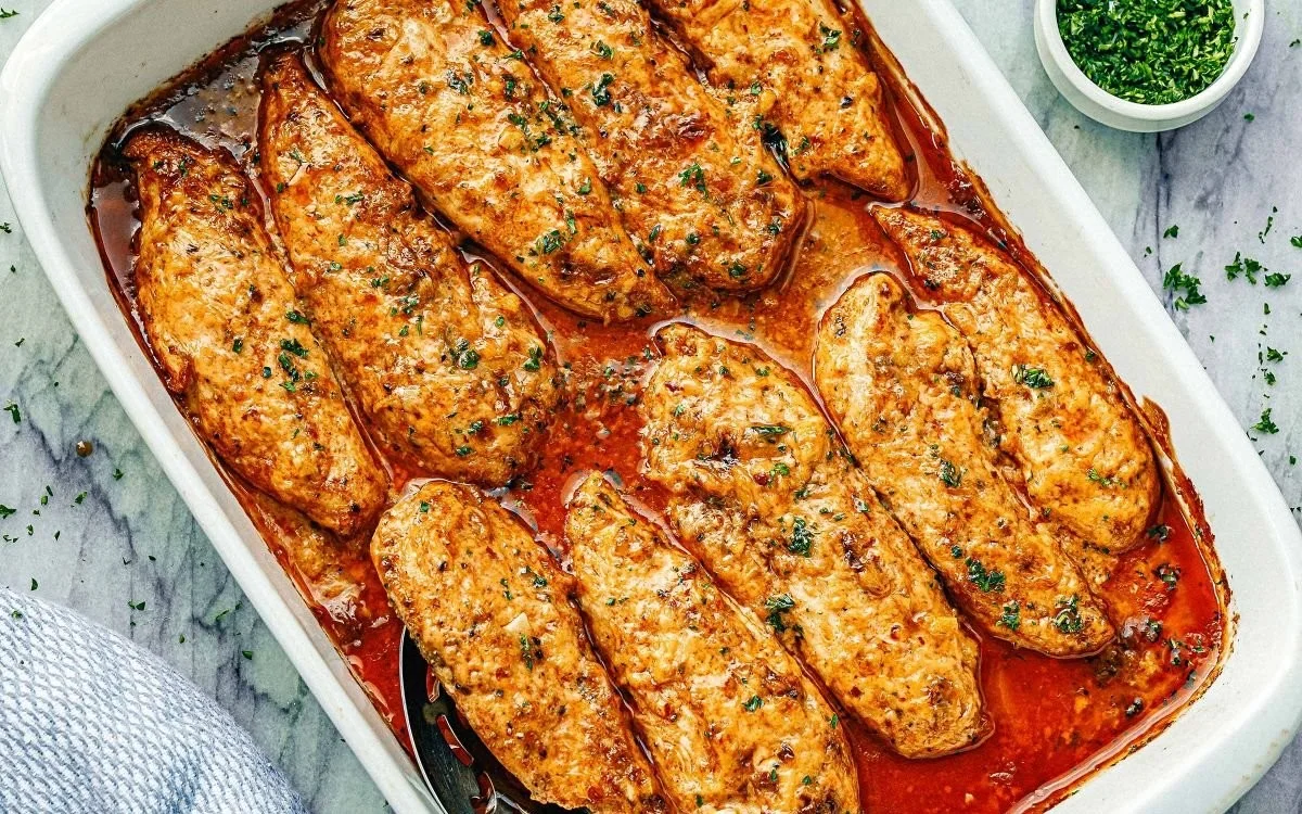 Crispy Bang Bang Chicken Tenders served with vibrant dipping sauce