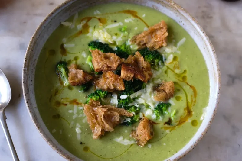 Broccoli Cheddar Soup with Croutons