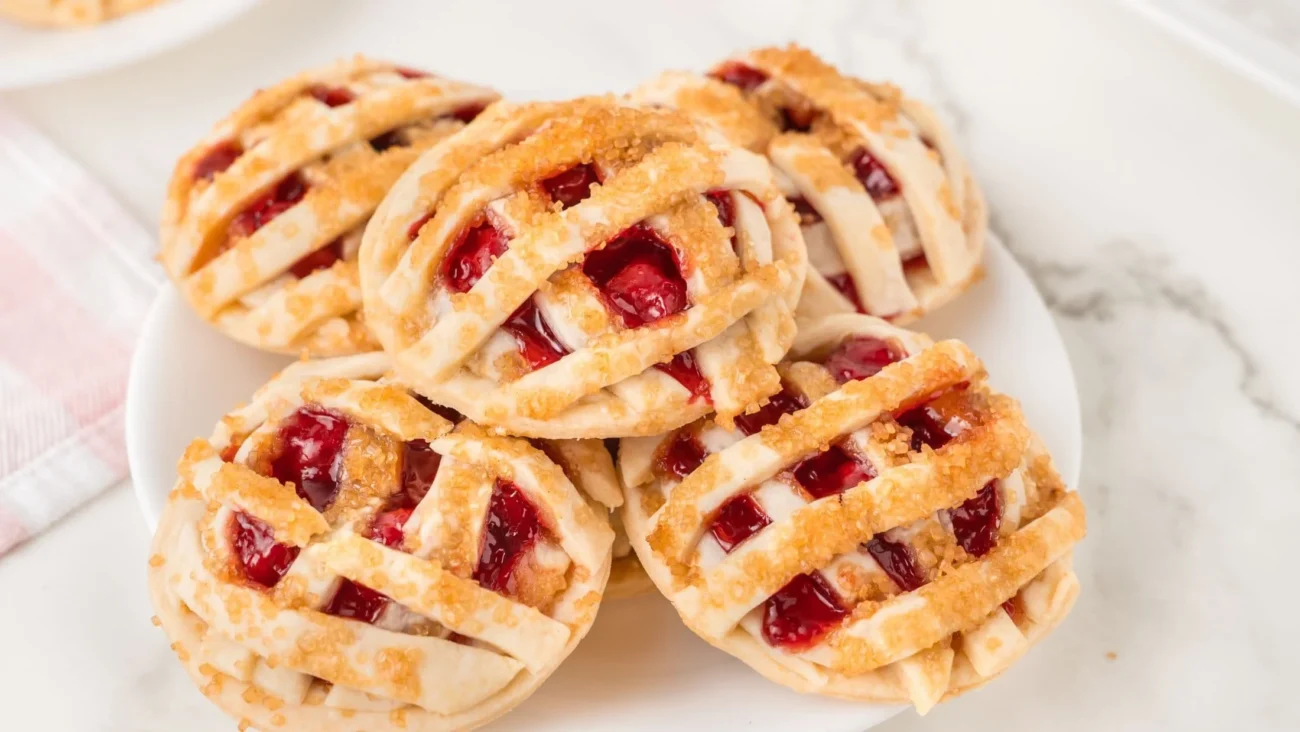 Delicious Cherry Pie Cookies arranged on a cooling rack with cherry filling