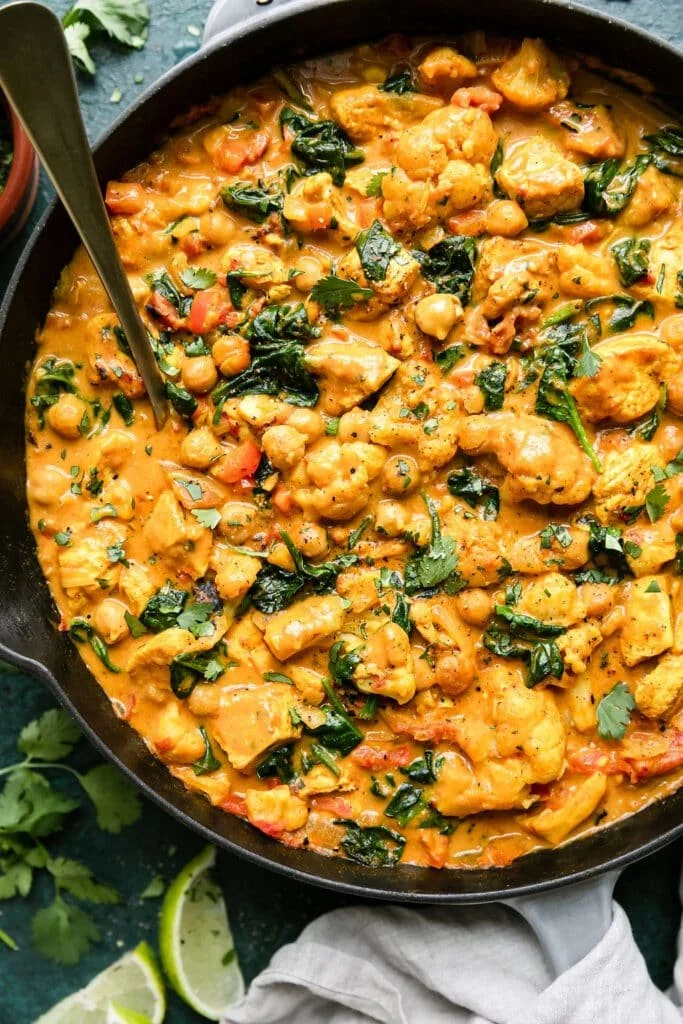 Delicious chicken and chickpea curry served in a bowl