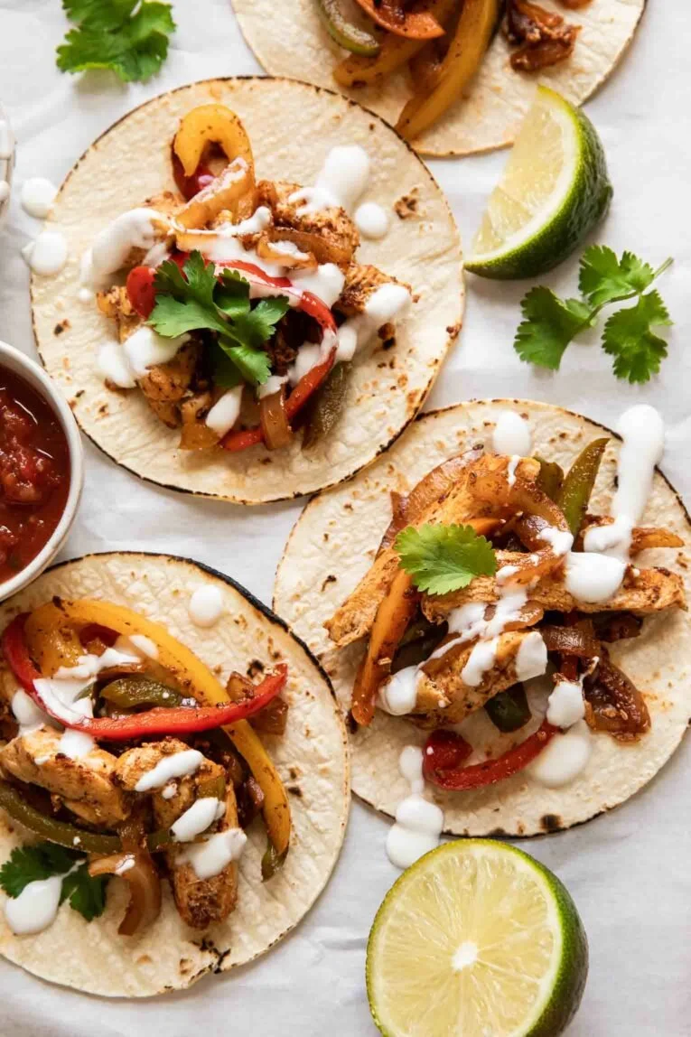 Delicious Chicken Fajita Tacos served with colorful vegetables