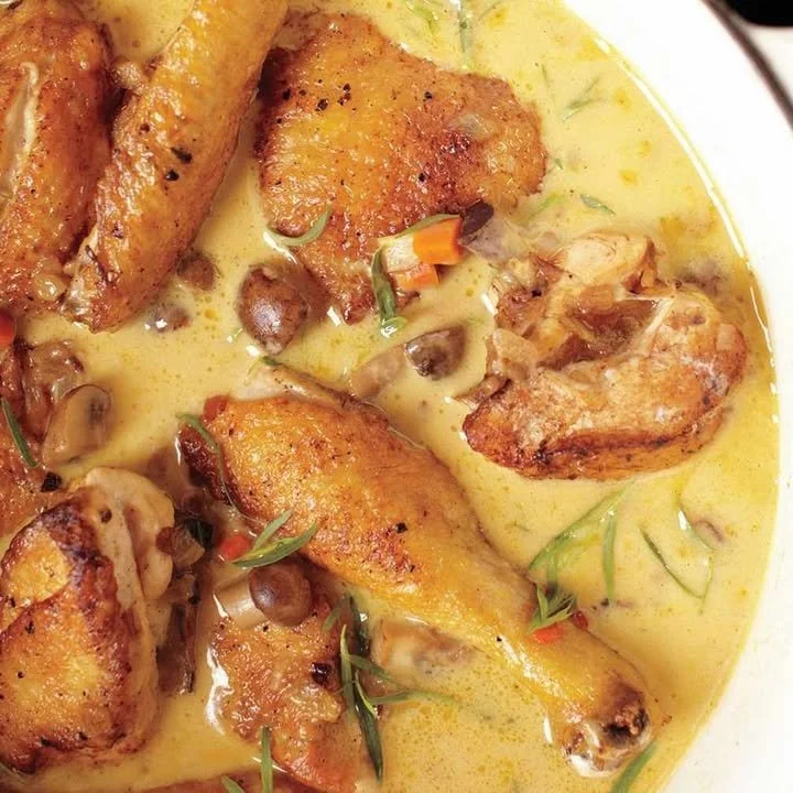 Delicious Chicken Fricassee with tender chicken and creamy sauce