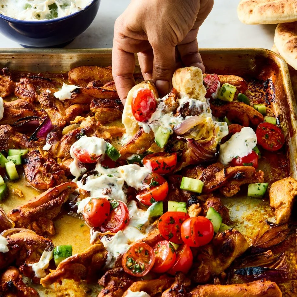 Delicious Chicken Shawarma Sheet-Pan Dinner recipe with flavorful spices and vibrant vegetables.
