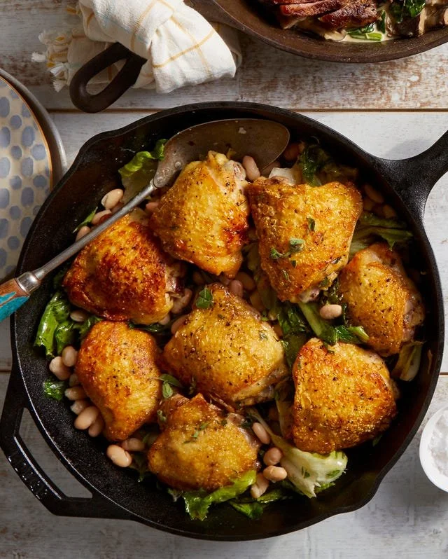 Chicken Thighs with White Beans and Escarole