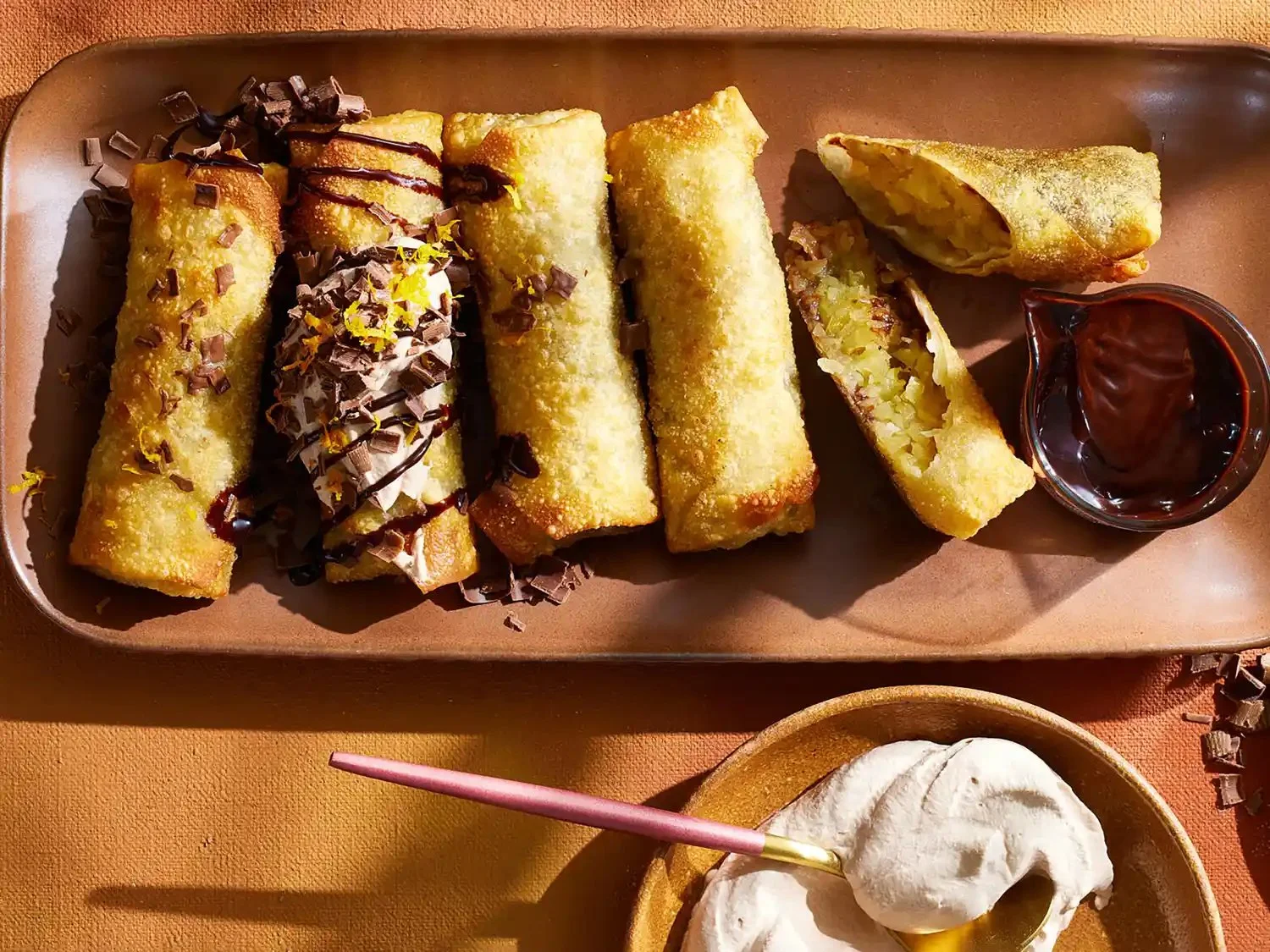 Delicious Chocolate-Apple Egg Rolls served on a plate