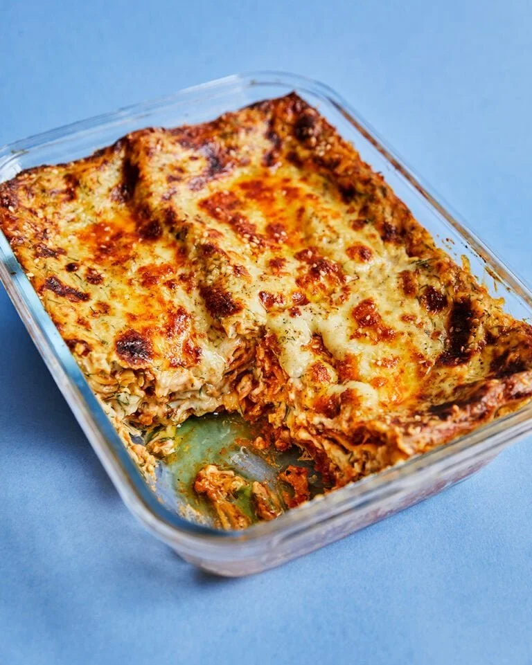 Delicious homemade Crab Lasagne with layers of creamy sauce and crab meat.