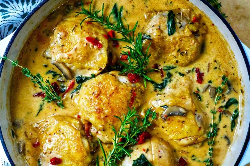 Creamy Sun-Dried Tomato Chicken with Spinach and Mushroom Sauce Dairy-Free