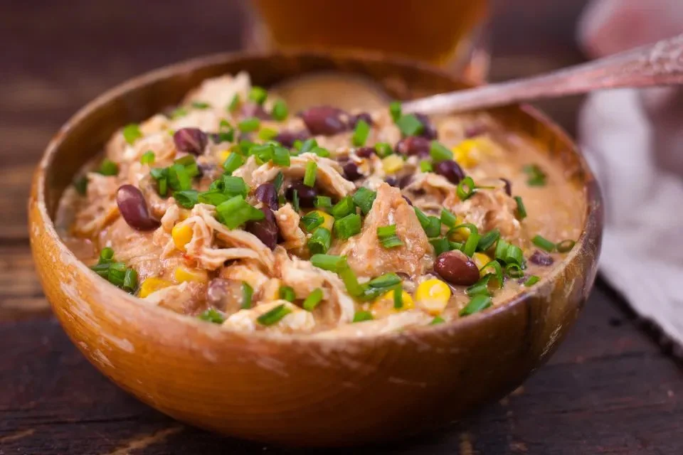 Crock-Pot Chicken with Black Beans and Cream Cheese in a slow cooker