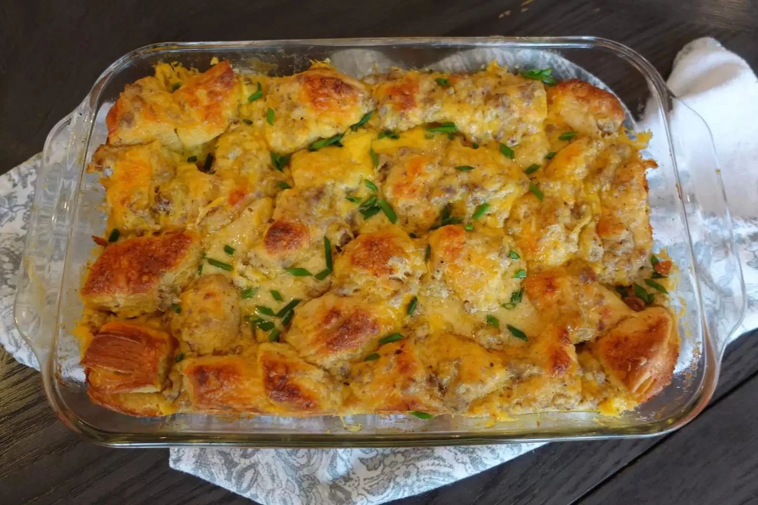 Delicious and easy breakfast casserole served on a brunch table