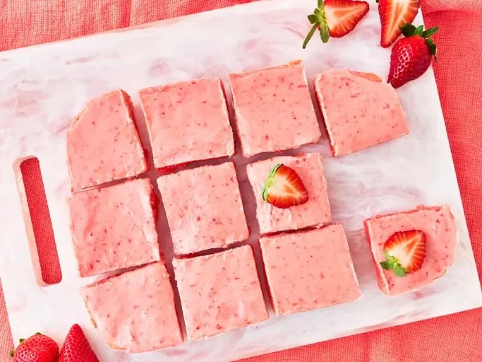 Delicious easy strawberry brownies with fresh strawberries on top