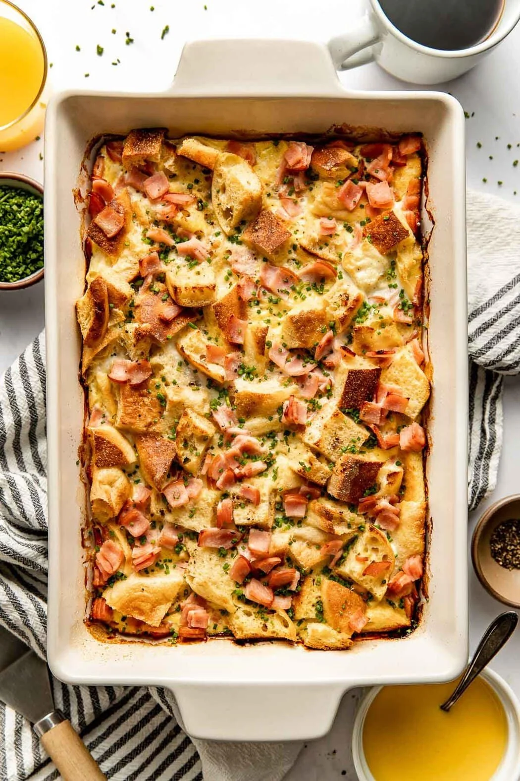 Delicious Eggs Benedict Casserole served in a baking dish