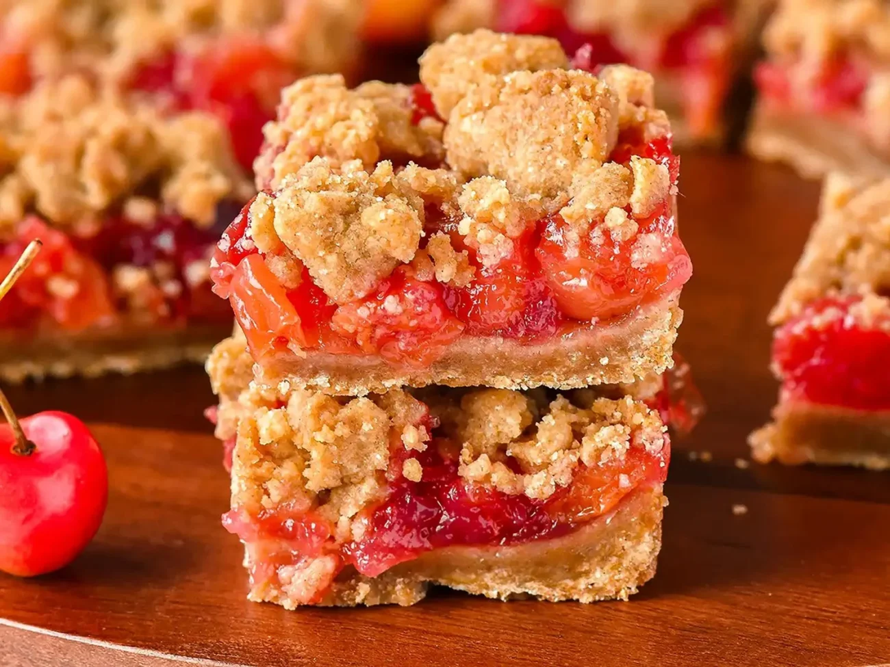 Fresh cherry crumb bars with crumbly topping and cherry filling