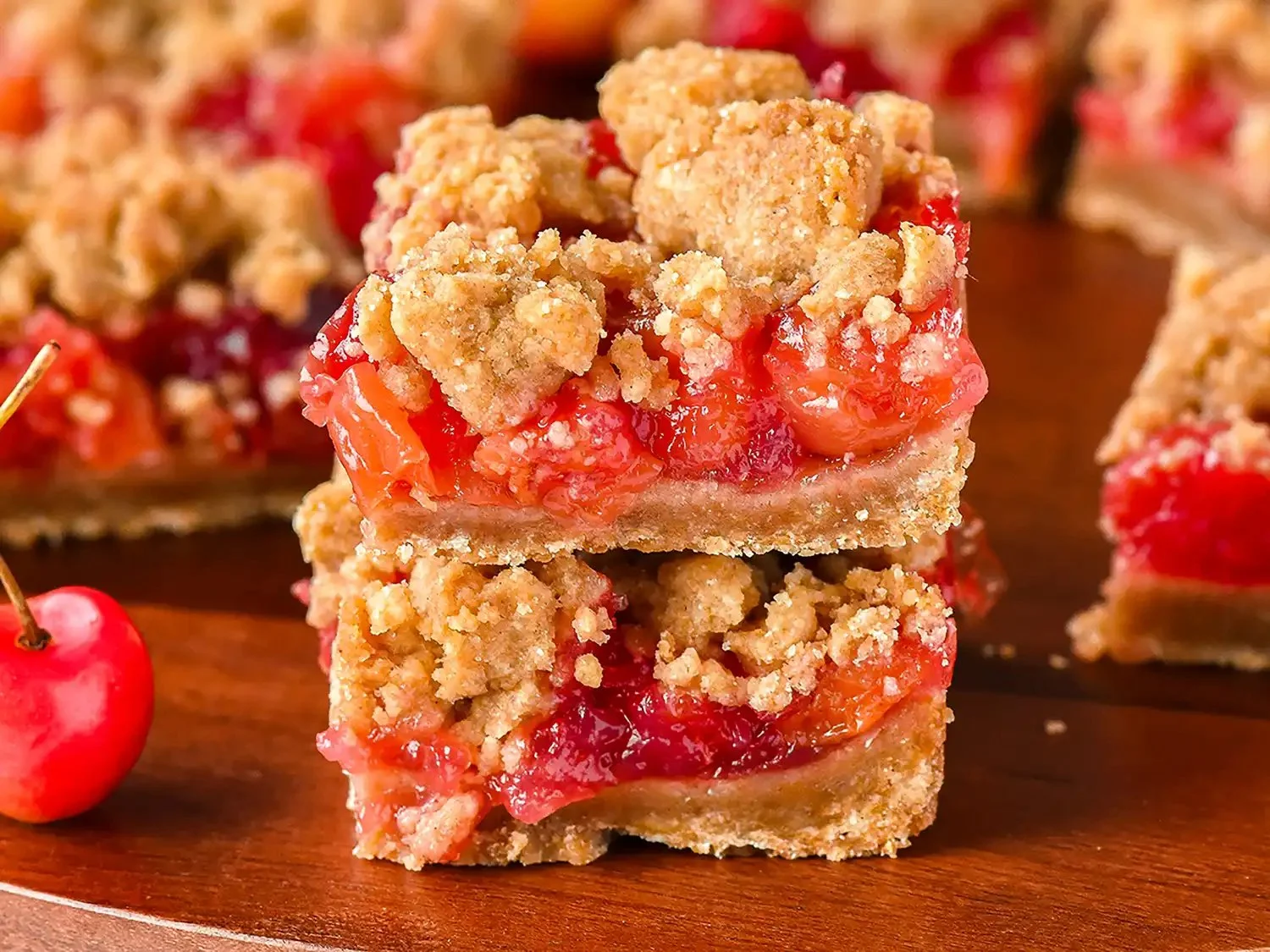Fresh cherry crumb bars with crumbly topping and cherry filling