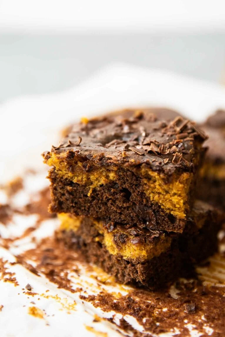 Delicious fudgy pumpkin brownies with chocolate and spices