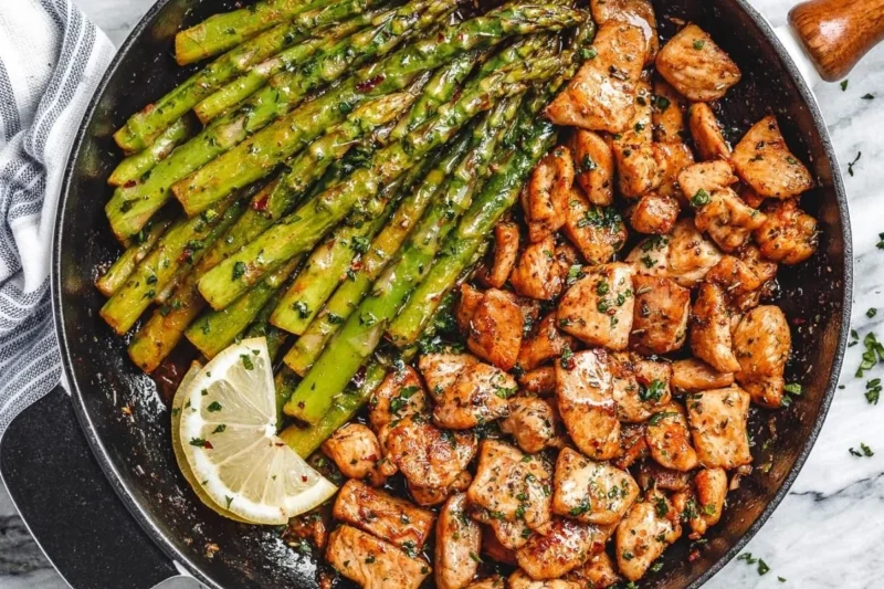 Garlic Butter Chicken Bites With Asparagus