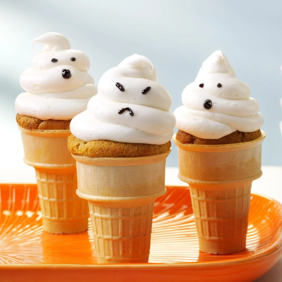 Ghostly cupcake cones decorated for Halloween