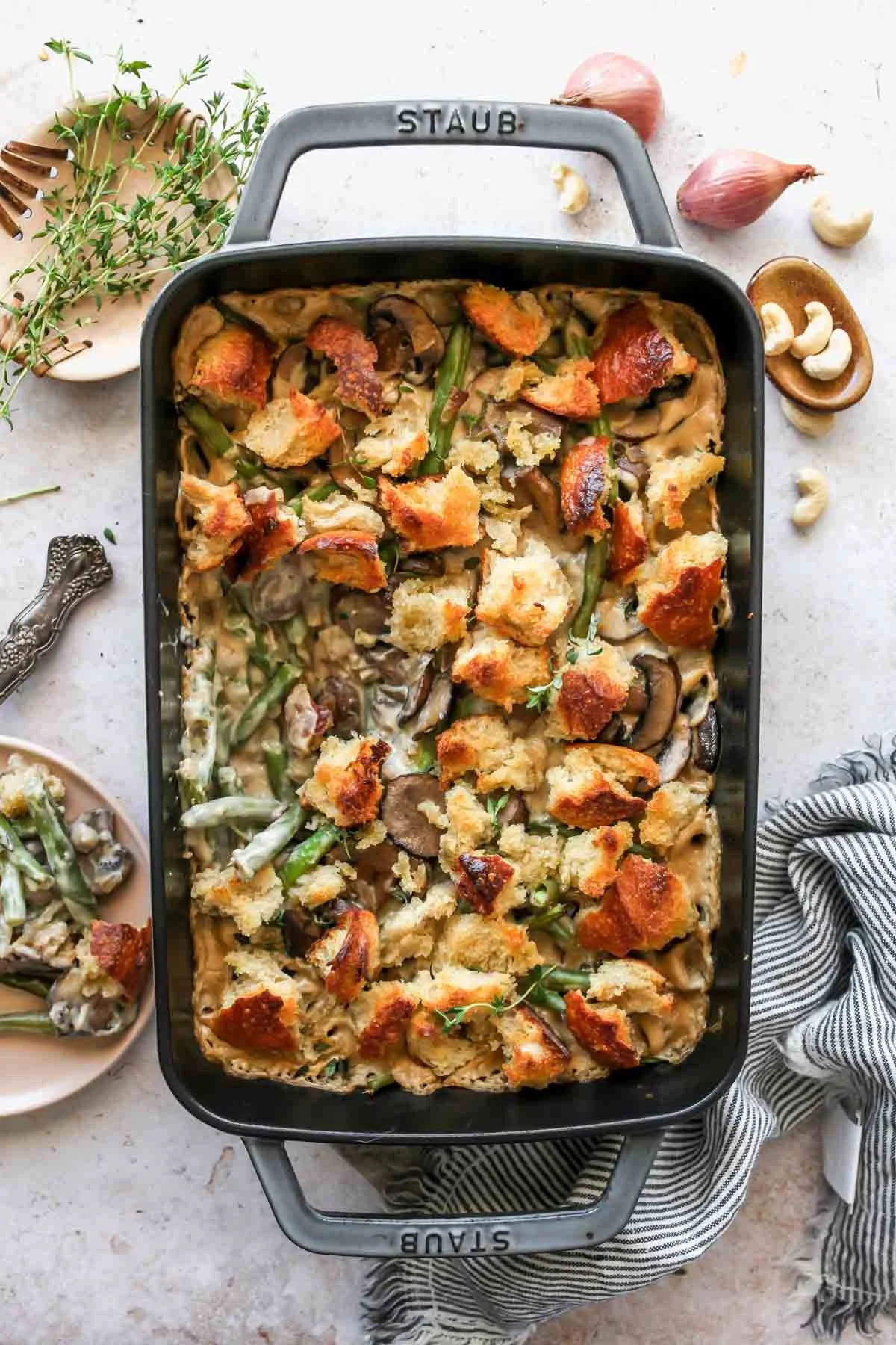 Delicious Green Bean Casserole with crispy onion topping