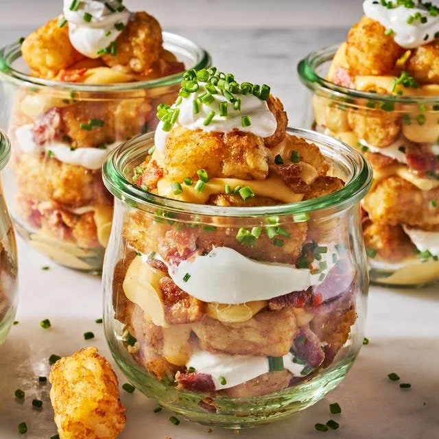Delicious Grilled Tater Tot Bowls topped with fresh ingredients.