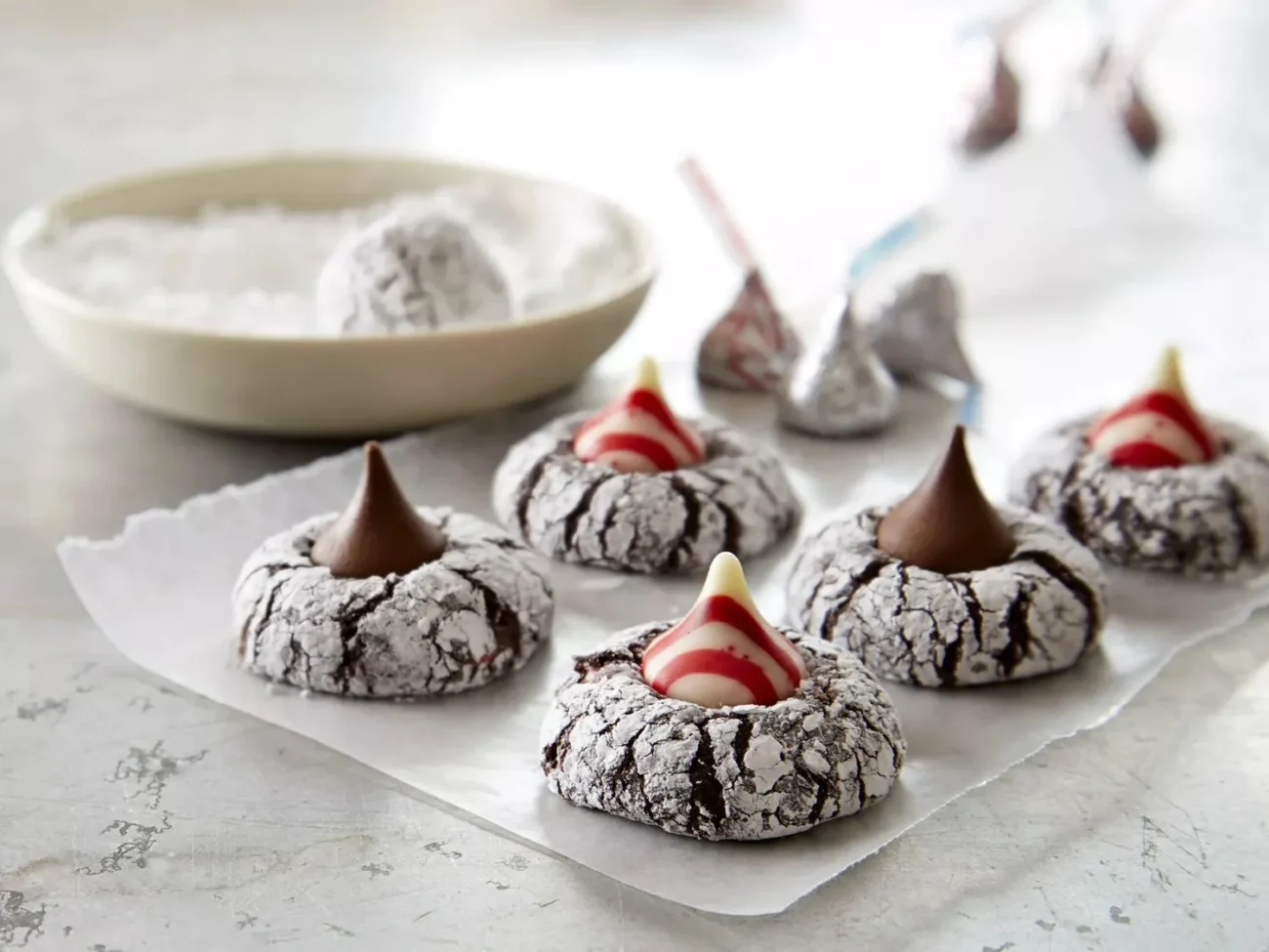 Kisses Peppermint Brownie Drops featuring chocolate and peppermint flavors