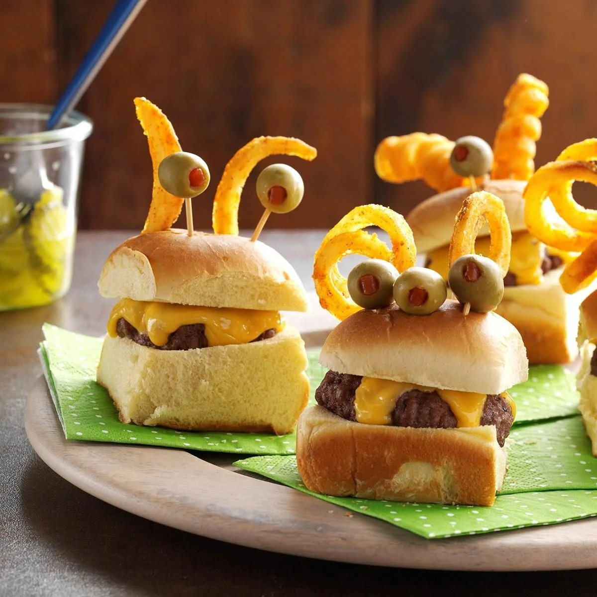 Mini Martian Burgers ready to serve with a colorful presentation