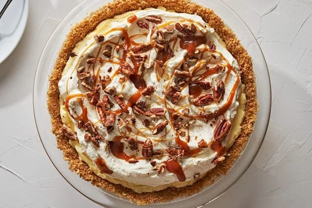 No Bake Banana Caramel Pecan Pie