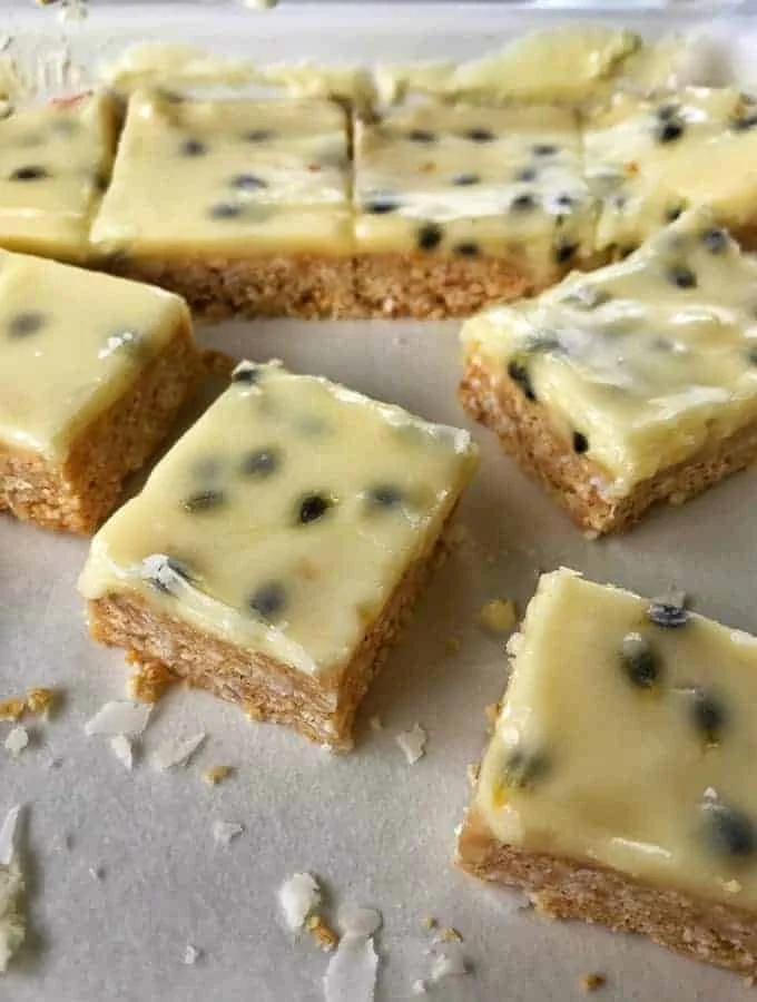 Delicious Passionfruit Slice dessert ready to serve, showcasing vibrant colors.
