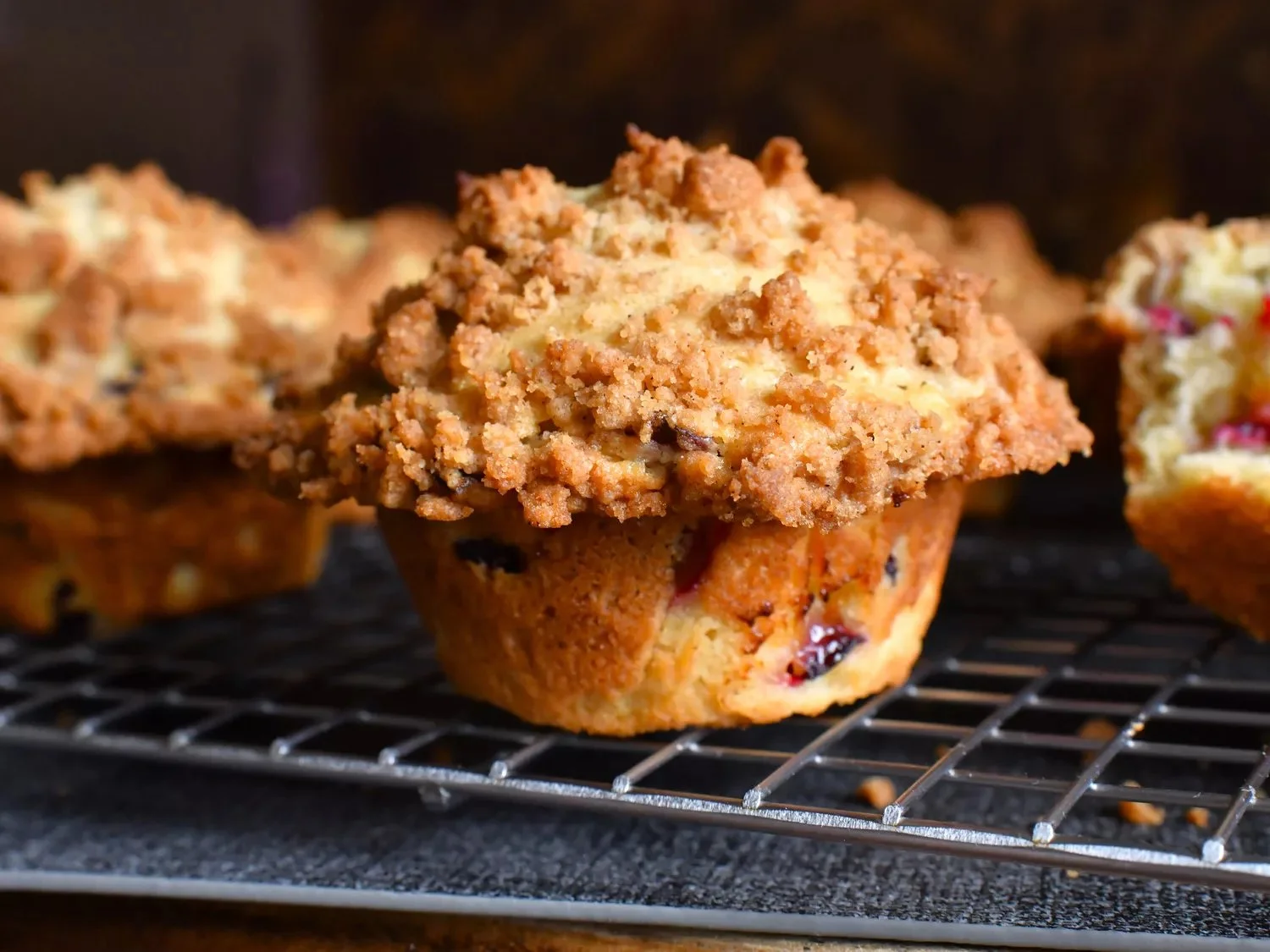 Delicious homemade Plum Streusel Muffins with crumb topping