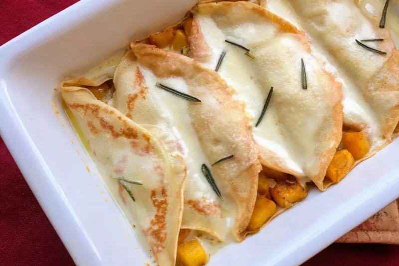 Pumpkin Crepes with Fontina Cheese Sauce