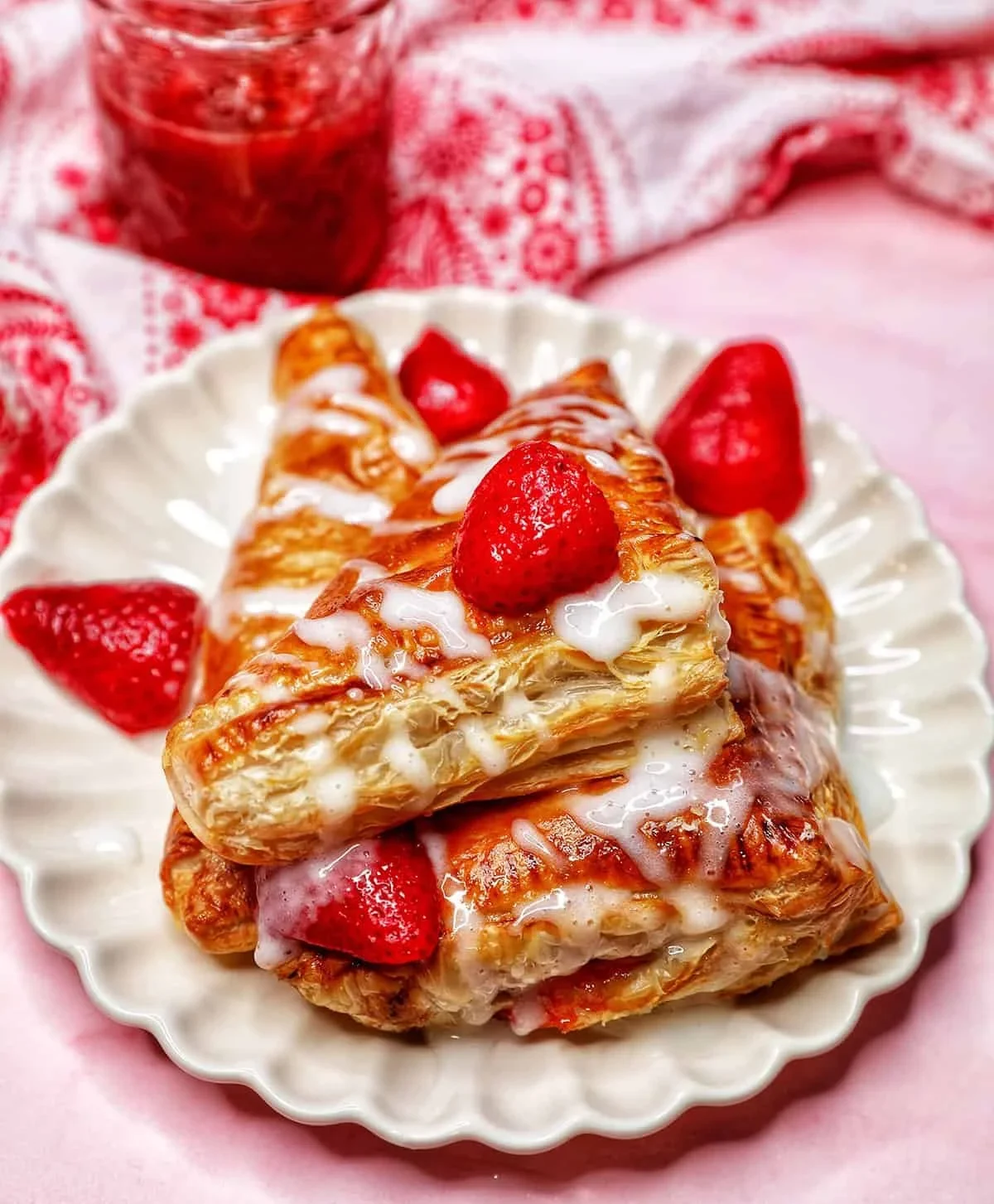 Freshly baked strawberry turnovers filled with sweet strawberries