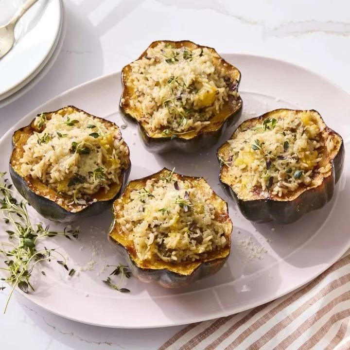 Delicious stuffed acorn squash filled with spices and vegetables