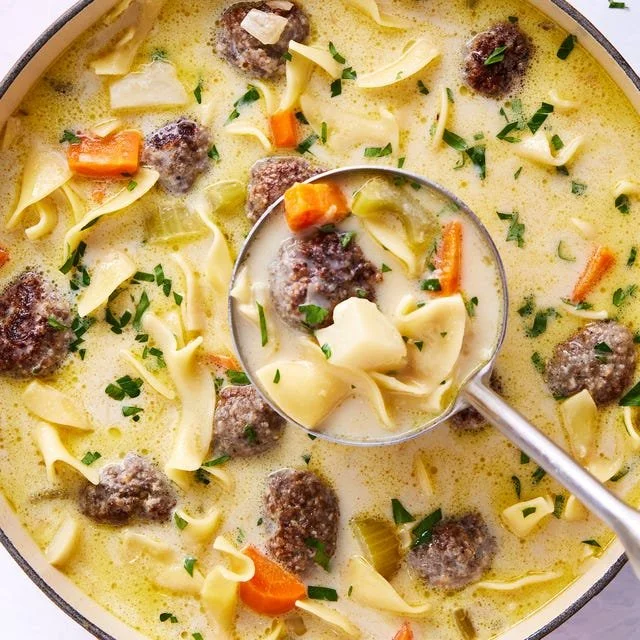 Delicious bowl of Swedish Meatball Soup with herbs and spices
