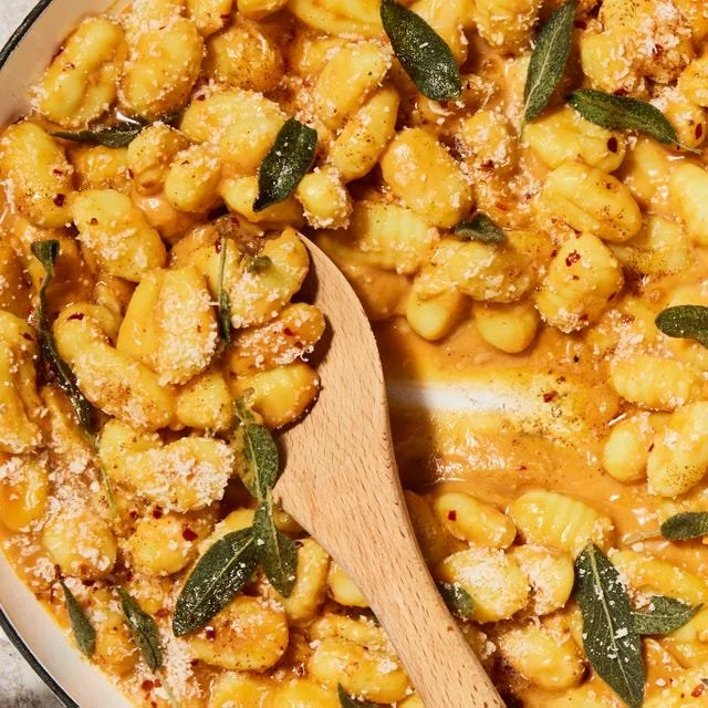 Delicious Sweet Potato Maple Brown Butter Gnocchi served in a bowl
